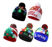 Ornamenti natalizi, illumina il cappello di Natale 5 pezzi LED Merry natale a tema Cappello a maglia morbido uniSex winter gigante con luci colorate mantieni la testa calda per il nuovo anno 2
