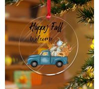 Ornamenti natalizi in acrilico da 3 pollici 2025 Happy Fall Pumpkin Leaf Truck divertente ornamento albero di Natale palla decorazioni per feste di Natale acquerello verde acqua camion fattoria