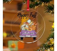 Ornamenti natalizi in acrilico da 3 pollici 2025 Happy Fall Pumpkin Leaf Truck Elegante ornamento per albero di Natale palla decorazione per le vacanze toppa di zucca rosso blu camion fattoria ricordo