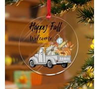 Ornamenti natalizi in acrilico da 3 pollici 2025 Happy Fall Pumpkin Leaf Truck Round Christmas Ornament Pallina Decorazioni per feste di Natale Buffalo Plaid zucca camion ricordo disco trasparente