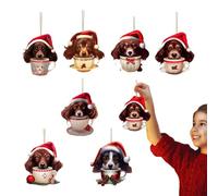 Ornamenti natalizi in acrilico, ornamenti per cani per albero di Natale | Decorazione per la casa dell'auto Ornamenti per cani carini - Ornamenti per albero di Natale cane che tengono una tazza