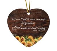 Ornamenti natalizi in ceramica a forma di cuore biblico, salmo 4:8 in pace I will lie down and sleep, for you alone, Lord, Make Me Dwell in Safety Ornamenti per albero di Natale, ricordo commemorativo
