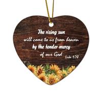 Ornamenti natalizi in ceramica a forma di cuore della Bibbia Luca 1:78 Il sole levante verrà a noi dal cielo dalla tenera misericordia del nostro dio ornamenti per albero di Natale ricordo di Natale