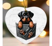 Ornamenti natalizi in ceramica a forma di cuore piatto divertente tasca che sbircia cane rottweiler ornamenti decorazioni invernali per albero di Natale ricordo da collezione commemorativo decorazione