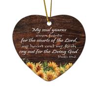 Ornamenti natalizi in ceramica a forma di cuore, Salmo 84:2, decorazione da parete My Soul Yearns Even Faints for The Courts of The Lord My Heart And My Flesh Ornamenti per albero di Natale Ricordo di