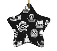 Ornamenti natalizi in ceramica a forma di stella MJHKXLJ con pirati bianchi e neri stampati accessori per albero di Natale per centri commerciali finestre e uffici