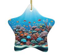 Ornamenti natalizi in ceramica a forma di stella WHJSHOP Coral Reef Pattern Accessori per albero di Natale per centri commerciali Finestre e uffici
