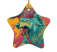 Ornamenti natalizi in ceramica a forma di stella WHJSSF il lupo brandendo un martello stampa per decorazioni natalizie in centri commerciali, supermercati e case