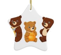 Ornamenti natalizi in ceramica a forma di stella WHJSSF Tre orsetti che mangiano miele stampa per decorazioni natalizie in centri commerciali, supermercati e case