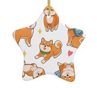 Ornamenti natalizi in ceramica a forma di stella YYHHAOFA Cute Shiba Inu Dog Picture Hanging Home Decor per centri commerciali, case e punti vendita