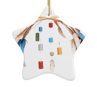 Ornamenti natalizi in ceramica a forma di stella YYHHAOFA Feather Wind Chime Picture Accessori per albero di Natale per centri commerciali finestre e uffici
