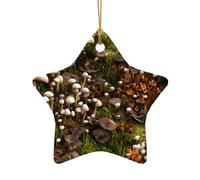 Ornamenti natalizi in ceramica con stampa a fungo selvatico, decorazioni natalizie a forma di cuore e stella