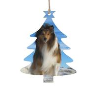 Ornamenti natalizi in legno a forma di albero di Natale, con simpatico cane delle Shetland, varie forme per albero di Natale, decorazione per la casa e l'ufficio
