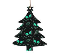 Ornamenti natalizi in legno a forma di albero di Natale, decorazione da appendere con stampa di alieni, perfetta decorazione per la casa per gli amici