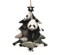 Ornamenti natalizi in legno a forma di albero di Natale, panda gigante che guarda il divertimento, stampa festiva, decorazione per casa e ufficio per pareti, finestre, caminetti