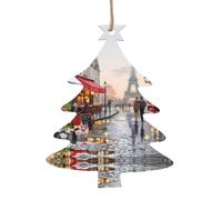 Ornamenti natalizi in legno a forma di albero di Natale, pittura a olio, scena di Parigi, Torre Eiffel, stampa albero di Natale da appendere per casa, ufficio, camino, decorazione per feste