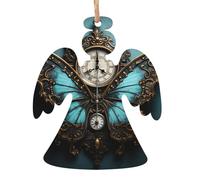 Ornamenti natalizi in legno a forma di angelo, con stampa a farfalla, decorazione da appendere all'albero di Natale con fiocchi di neve e forme di Babbo Natale