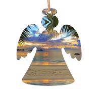 Ornamenti natalizi in legno a forma di angelo, con stampa tramonto sulla spiaggia, albero di Natale da appendere per casa, ufficio, caminetto, decorazione per feste