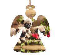 Ornamenti natalizi in legno a forma di angelo, decorazione natalizia da appendere, con stampa di carlino, decorazione perfetta per la casa per gli amici