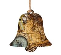 Ornamenti natalizi in legno a forma di campana, bussola per albero di Natale e vecchia mappa del mondo, decorazione da appendere perfetta per la casa per gli amici