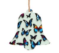 Ornamenti natalizi in legno a forma di campana, decorazione da appendere all'albero di Natale con farfalle e violoncello con fiocchi di neve e forme di Babbo Natale