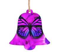 Ornamenti natalizi in legno a forma di campana - Decorazioni da appendere all'albero di Natale con stampa di farfalle e fiori viola con forme di Babbo Natale, angelo, campana e pupazzo di neve