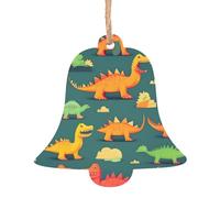 Ornamenti natalizi in legno a forma di campana, molti piccoli dinosauri con stampa di dinosauri, decorazioni per la casa per le vacanze, albero di Natale, ufficio, camino, decorazione