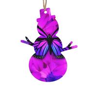 Ornamenti natalizi in legno a forma di pupazzo di neve - Decorazioni da appendere all'albero di Natale con stampa di farfalle e fiori viola con forme di Babbo Natale, angelo, campana e pupazzo di neve