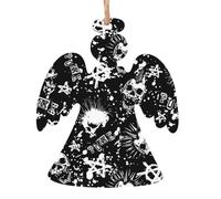 Ornamenti natalizi in legno bianco punk con stampa a teschio fai da te, decorazioni per albero di Natale, angeli, campane