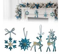 Ornamenti natalizi in resina fatti a mano, eleganti decorazioni per albero di Natale con fiocco di neve e renna, colore blu e oro, regalo per le vacanze invernali, decorazione per la casa (tutti)