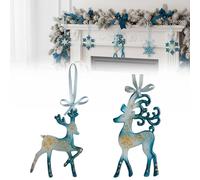Ornamenti natalizi in resina fatti a mano, eleganti decorazioni per albero di Natale con fiocco di neve e renna blu e oro, regalo per le vacanze invernali in resina per la decorazione della casa