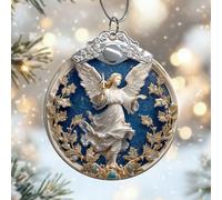 Ornamenti natalizi in vetro a forma di angelo, eleganti ali floreali blu, da appendere all'albero di Natale, decorazione per festival, decorazione per casa, albero, camino, parete, finestra, porta