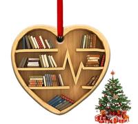 Ornamenti natalizi per bibliotecari, Ornamenti a cuore per scaffale biblioteca 2D | Ornamenti per la lettura creativi e alla | Ornamenti per biblioteca 2D e Ornamento a cuore per gli amanti