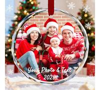 Ornamenti natalizi personalizzati 2025 - Ornamento personalizzato per albero di Natale in cristallo con testo fotografico, regalo per mamma, papà, bambini, primo Natale del bambino (immagine completa)