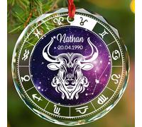 Ornamenti natalizi personalizzati con segno zodiacale del Toro in vetro, ornamento personalizzato costellazione del Toro regalo per lui il suo compleanno, oroscopo personalizzato astrologia ornamento