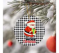 Ornamenti natalizi rotondi in ceramica, motivo scozzese di bufalo bianco e nero, grazioso Babbo Natale per decorazioni per albero di Natale, divertente regalo di Natale per gli amici