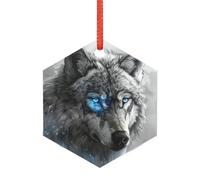 Ornamenti natalizi versatili a forma di lupo con occhi blu, trasparenti per albero, decorazione autunnale di Halloween, decorare l'albero di Natale