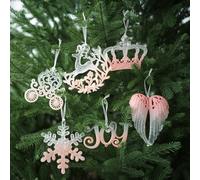 Ornamenti pendenti in plastica trasparente per albero di Natale che mostrano forme classiche europee come carrozze, fiocchi di neve e corone per eleganti decorazioni stagionali (JOY)