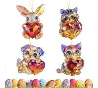 Ornamenti pendenti per animali di Pasqua, decorazione di animali colorati,Carino animale macchiato acrilico con ciondolo a cuore | Forniture decorative di arte natalizia, Decorazioni per la