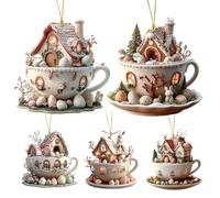 Ornamenti per alberi di coniglietto di Pasqua | Adorabile coniglio 2d acrilico in pendenti a tazza di tè | Set di 5 fascino per la primavera stravagante | Decorazioni di feste carine per soggiorno, ta