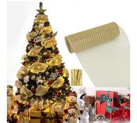Ornamenti Per Alberi Di Natale, Nastro In Rete Metallica, Rotolo Di Rete Per Decorazioni Natalizie, Ghirlanda Di Scale Natalizie ghirlande metalliche scintillanti26X910CM (oro)