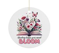 Ornamenti per albero di Natale per amanti dei lettori, souvenir commemorativo in ceramica con scritta "Reading helps your Mind Bloom", divertente ornamento da appendere per la casa, calza della Befana