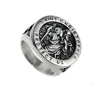 Ornamenti per Anelli, Fancy Christopher Signet Ring, Acciaio Inossidabile Gothic Christopher Patronus Cross Ring per Uomini, Argento, 12