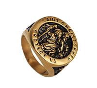 Ornamenti per Anelli, Fancy Christopher Signet Ring, Acciaio Inossidabile Gothic Christopher Patronus Cross Ring per Uomini, Argento, 12