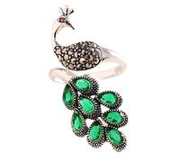 Ornamenti per anelli, ornamenti per anelli, insolito anello in argento sterling S925 da donna con pietre preziose di pavone, anello con pietre preziose regolabile alla moda vintage