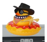 Ornamenti per auto di - Cowboy,Giocattolo da bagno che con mini cappello da sole, salvagente, collana e occhiali da sole, paperella di gialla per auto, tavolo da pranzo