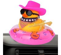 Ornamenti per auto di | Ornamento per accessori da cowboy occidentale | Giocattolo da bagno che con mini cappello da sole, salvagente, collana e occhiali da sole, paperella di gialla per auto, tavolo