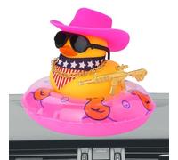 Ornamenti per auto di, Ornamento per accessori da cowboy occidentale, Giocattolo da bagno che con mini cappello da sole, salvagente, collana e occhiali da sole, paperella di gialla per auto, tavolo d