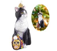 Ornamenti per gatti Halloween con scheletro, decorazioni natalizie per gatti in vetro soffiato, decorazioni per Halloween per feste di Halloween, albero di Natale, decorazione per la casa (nero)