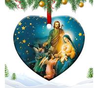 Ornamenti per presepe, ornamento natalizio per la Sacra Famiglia,Ornamenti natalizi cattolici a forma di calore - Ciondolo per albero di Natale, ricordo da collezione per interni ed esterni